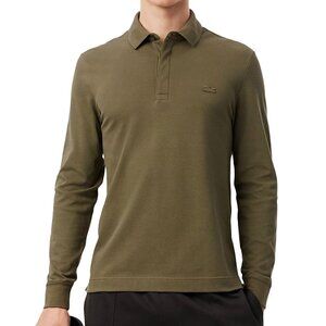 Lacoste Men's Long Sleeve Regular Fit Pique Cotton Polo Shirt Logo Khaki Green